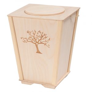 wooden urn with tree laser carving