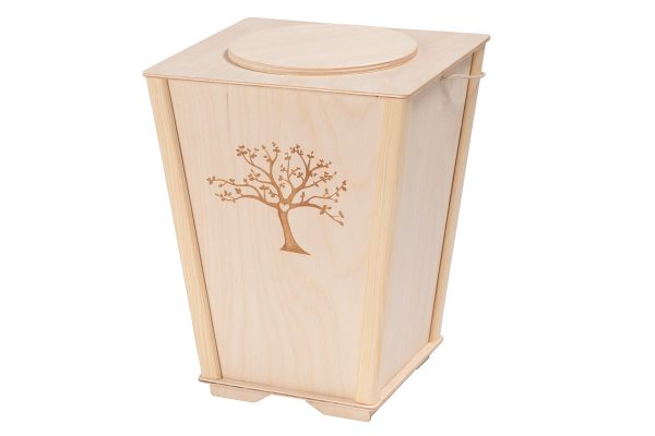 wooden urn with tree laser carving